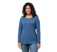 Ulla Popken Camiseta básica para Mujer, Cuello Redondo, Delgada, de algodón, Azul Denim, 54-56