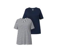 Ulla Popken Camiseta básica para Mujer, Tallas Grandes, Tallas Grandes, 2 Unidades, sólido/Rayas