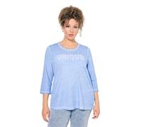 Ulla Popken Camiseta, Bordado con Mensaje, Classic, Cuello Redondo, Manga 3/4 Azul Luminoso 50+ 835042720-50+