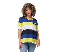 Ulla Popken Camiseta de Rayas con Bordado clásico, Azul, 48-50 Mujeres