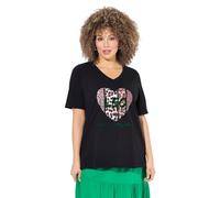 Ulla Popken Camiseta, corazón de Leopardo, Classic, Escote en V, Media Manga Negro 46+ 838935130-46+