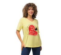 Ulla Popken Camiseta, corazón, Escote en V, clásica, Media Manga Amarillo limón 54+ 828322605-54+