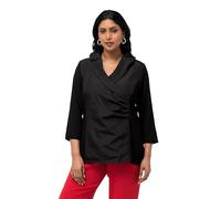 Ulla Popken Camiseta, Cuello de tafetán, clásica, Escote en V, Manga 3/4 Negro 46+ 820801100-46+