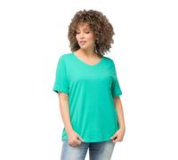 Ulla Popken Camiseta de Doble Capa, Delgada, Cuello Redondo, Media Manga, 810528, Verde Agua, 64 ES/66 ES Mujeres