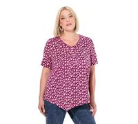 Ulla Popken Camiseta de Manga Corta para Mujer con Cuello en V, diseño de Corazones, Berenjena, 54-56