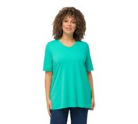 Ulla Popken, Camiseta de Manga Corta para Mujer, Talla Grande, línea A, Cuello en V, Media Manga, Verde Agua, 52 ES/54 ES