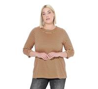 Ulla Popken Camiseta de Manga Larga a Rayas con Cuello Alto para Mujer, Naranja neón, 62-64