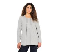 Ulla Popken Camiseta de Manga Larga para Mujer, Plisada, Perlas, línea A, Cuello Redondo, Color Gris Claro., 50-52