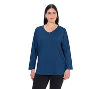 Ulla Popken - Camiseta de Manga Larga para Mujer, Talla Grande, Cuello en V, Holgada, Talla Grande, Azul Oscuro, 62-64