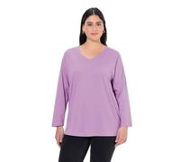 Ulla Popken - Camiseta de Manga Larga para Mujer, Talla Grande, Cuello en V, Holgada, Talla Grande, Lavanda, 50-52