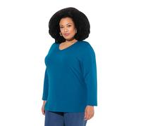 Ulla Popken Shirt, V-Ausschnitt, Relaxed, Langarm Camiseta, Azul Verdoso, 44-46 Mujeres