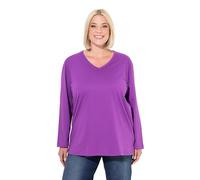Ulla Popken Camiseta de Manga Larga para Mujer, Tallas Grandes, Cuello en V, Holgado, Talla Grande, Morado, 58-60