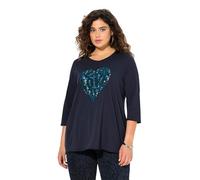 Ulla Popken Shirt, Herzmotiv, A-Linie, V-Ausschnitt, Langarm Camiseta, Marine, 48-50 Mujeres