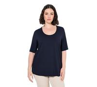 Ulla Popken Camiseta, Doble Capa Delantera, Cuello en V, Media Manga, Azul Medianoche, 44-46 para Mujer