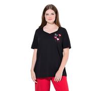 Ulla Popken Camiseta de Pijama, Corazones, Manga Corta Negro 46+ 837169100-46+