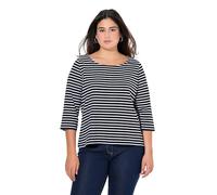 Ulla Popken Camiseta de Rayas horizontales, Classic, Cuello Redondo, Manga 3/4 Negro 46+ 837114100-46+