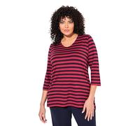 Ulla Popken Camiseta de Rayas, Parte Frontal Doble, Escote en V, Manga 3/4 Rojo rubí 54+ 836242544-54+