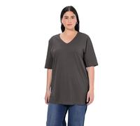Ulla Popken Camiseta de túnica para Mujer, Cuello en V, Holgada, Media Manga, Negro, 48-50