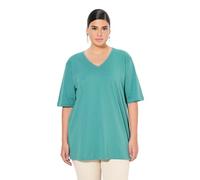 Ulla Popken Camiseta de túnica para Mujer, Cuello en V, Holgada, Media Manga, Verde, 50-52
