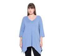 Ulla Popken Camiseta, Dobladillo asimétrico, Cuello en V, Manga 3/4, algodón orgánico Azul Aciano 54+ 808082710-54+