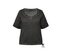 Ulla Popken Camiseta con cordón y corazón de Lurex, Classic 830325, Negro, 48-50 Mujeres