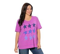 Ulla Popken Camiseta, Estrellas de mar, con Bordes Abiertos, Escote en V, Media Manga azafrán Morado 46+ 836024811-46+