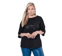 Ulla Popken Camiseta, Flores, Escote de Submarino, Manga Larga Negro 54+ 843290130-54+