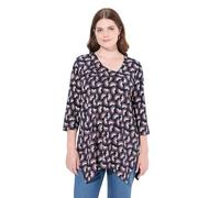 Ulla Popken Camiseta, Forma en A, Cuello en V, Mangas 3/4, algodón orgánico Marina 42+ 834393130-42+