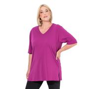 Ulla Popken Camiseta Halbarm Tunika para Mujer, V-Ausschnitt, Relajada, Halbarm, Frutas del Bosque, 52-54