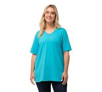 Ulla Popken Camiseta, línea A, Cuello de Pico, Media Manga Aguamarina Intenso 46+ 807284740-46+