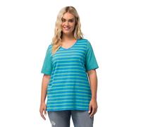 Ulla Popken Camiseta, Mezcla de Rayas horizontales, Forma en A, Escote en V, Media Manga Primavera Verde 46+ 814061430-46+