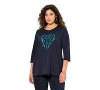 Ulla Popken Shirt, Herzmotiv, A-Linie, V-Ausschnitt, Langarm Camiseta, Marine, 44-46 Mujeres