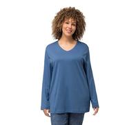 Ulla Popken Camisa, Escote en V, Informal, Manga Larga Azul Vaquero 66+ 725334722-66+