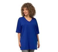 Ulla Popken Camiseta para Mujer, Cuello en V, Relajada, Media Manga, Mate, Azul Cobalto, 66-68 Grande
