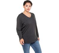 Ulla Popken Shirt, V-Ausschnitt, Relaxed, Langarm Camiseta, Cuello en V, Holgado, Manga Larga, Negro, 44-46 Mujeres