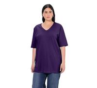 Ulla Popken Camiseta para Mujer, Tallas Grandes, Tallas Grandes, Cuello en V, Holgado, Media Manga, Deep Purple, 66-68