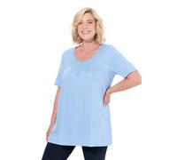 Ulla Popken T-Shirt, Zierfalten, A-Linie, Rundhals, Halbarm, Modal Túnica, Azul Claro, 48-50 Mujeres