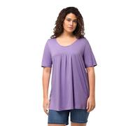 Ulla Popken Camiseta, Pliegues Decorativos, Forma en A, Escote Redondo, Media Manga, Modal Azul Lila 54+ 796473810-54+
