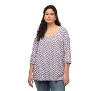 Ulla Popken Camiseta Plisada con Cuello Carree y Estampado de Lunares, línea, Lila Pastel, 48-50 para Mujer