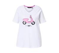 Ulla Popken Shirt mit Print, Camiseta con Estampado Vespa Raglan, Blanco Nieve, 48-50 Mujeres