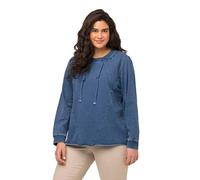 Ulla Popken Camiseta Sport, Costuras Decorativas, Bordes Abiertos, Cuello Redondo, Manga Larga Vaquero Azul 46+ 820003902-46+