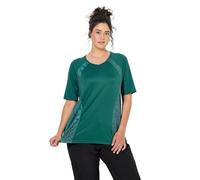 Ulla Popken Camiseta técnica, Flores/Leopardo, Escote en V, Media Manga Verde Botella 42+ 845531454-42+