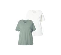Ulla Popken Camisetas para Mujer, Tallas Grandes, Tallas Grandes, Paquete de 2, Cuello en V, Media Manga, algodón orgánico