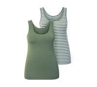 Ulla Popken Camisetas sin Mangas, Pack de 2, algodón orgánico, Rayas/Color Liso, Camisetas Interiores Verde Oliva 46+ 847051430-46+
