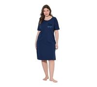 Ulla Popken Camisón, Bolsillo en el Pecho de satén, Cuello Redondo, Media Manga Azul Noche 58+ 849136139-58+