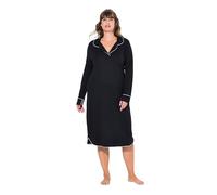 Ulla Popken Camisón de Manga Larga para Mujer, Ribete, Cuello de Solapa, Negro, 44-46