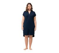 Ulla Popken Camisón para Mujer, Talla Grande, Cuello de Camisa, Cuello en V, Media Manga, Azul Noche, 54, Azul Oscuro, 54