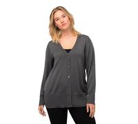 Ulla Popken - Cárdigan de Punto para Mujer, Tallas Grandes, Tallas Grandes, Cuello en V, Tira de Botones, Punto Fino, Gris, 54-56