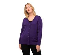Ulla Popken Chaqueta, Cuello en V, Tira de Botones, Punto Fino Suéter cárdigan, Deep Purple, 56-58 para Mujer
