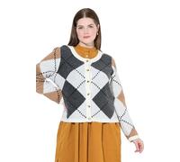 Ulla Popken Chaqueta de Punto para Mujer con Estampado de Argyle, Beige, 58-60